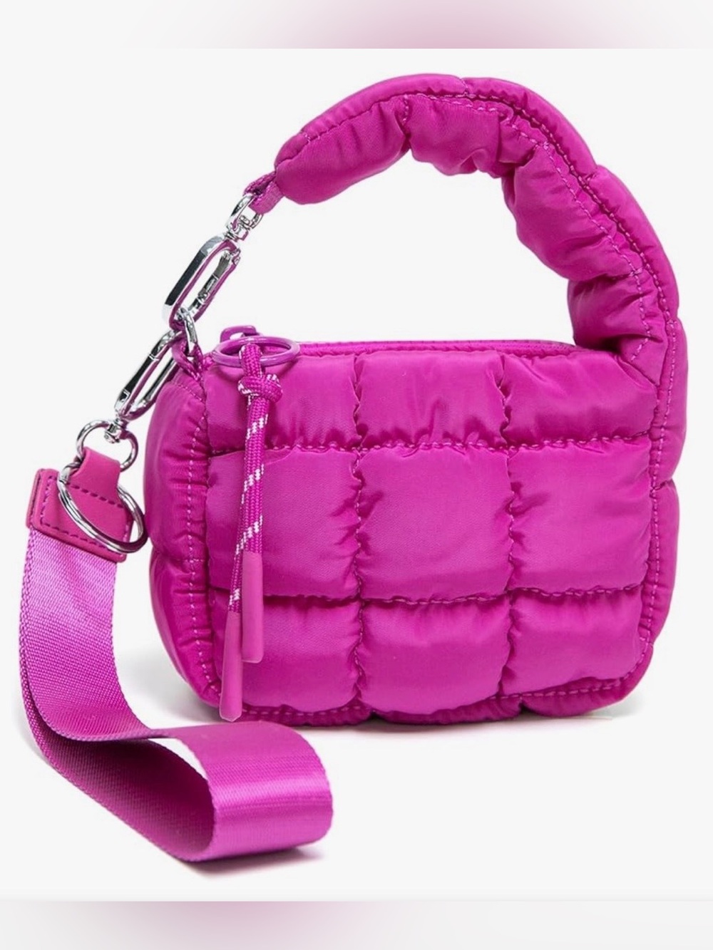 Mini Bag Hot Pink Quilted Puffer with Zipper! 4” x 5” x 2”. New favorite 😍
